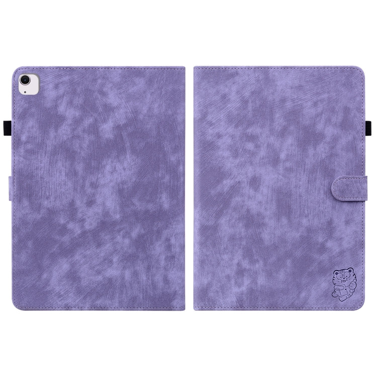 For iPad Air 13 2025 / 2024 Embossed Tiger Pattern Leather Tablet Case(Purple) by buy2fix