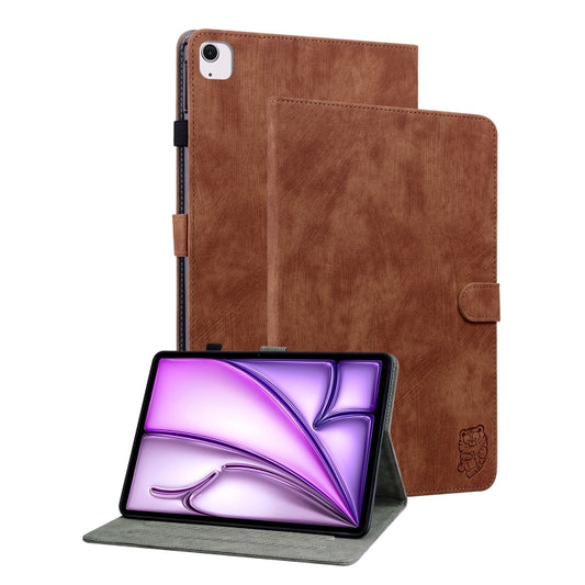 For iPad Air 13 2024 Embossed Tiger Pattern Leather Tablet Case(Brown) - iPad Air 13 2024 Cases by buy2fix | Online Shopping UK | buy2fix