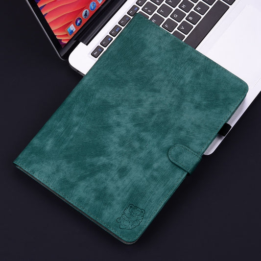 For iPad Air 13 2025 / 2024 Embossed Tiger Pattern Leather Tablet Case(Dark Green) by buy2fix