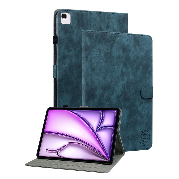 For iPad Air 13 2025 / 2024 Embossed Tiger Pattern Leather Tablet Case(Dark Blue) by buy2fix