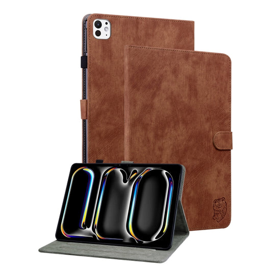 For iPad Pro 11 2024 Embossed Tiger Pattern Leather Tablet Case(Brown) - iPad Pro 11 2024 Cases by buy2fix | Online Shopping UK | buy2fix