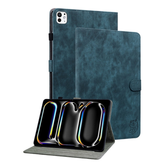 For iPad Pro 11 2024 Embossed Tiger Pattern Leather Tablet Case(Dark Blue) - iPad Pro 11 2024 Cases by buy2fix | Online Shopping UK | buy2fix