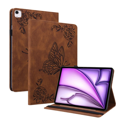 For iPad Air 11 2025 / 2024 Butterfly Flower Embossed Leather Tablet Case(Brown) by buy2fix