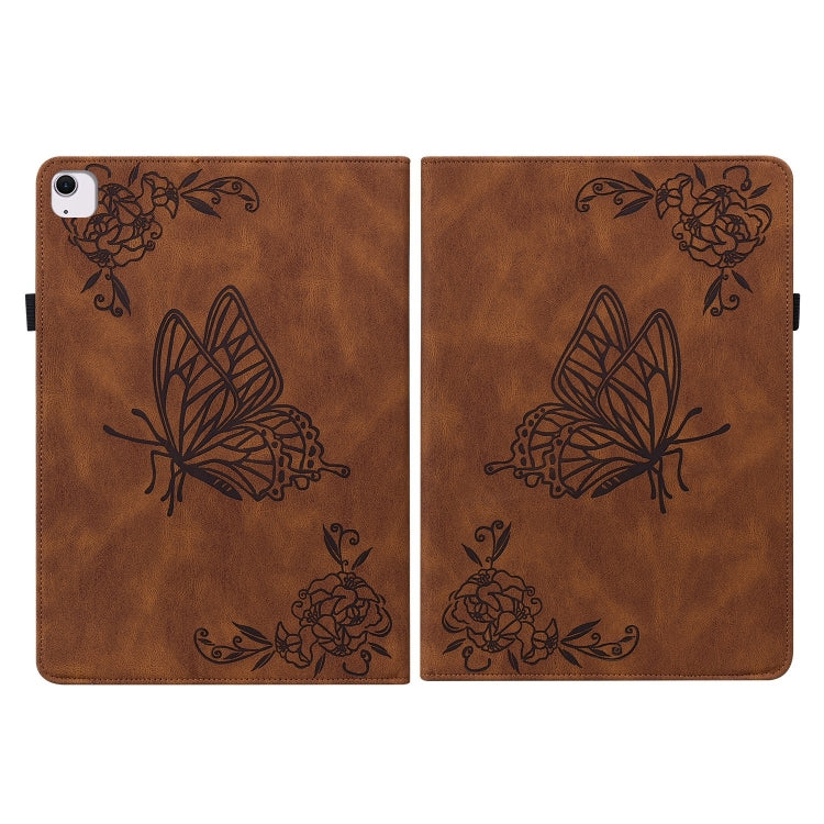 For iPad Air 11 2025 / 2024 Butterfly Flower Embossed Leather Tablet Case(Brown) by buy2fix