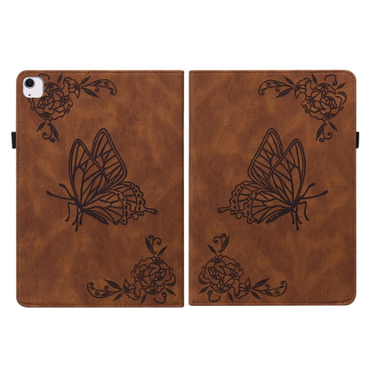 For iPad Air 11 2025 / 2024 Butterfly Flower Embossed Leather Tablet Case(Brown) by buy2fix