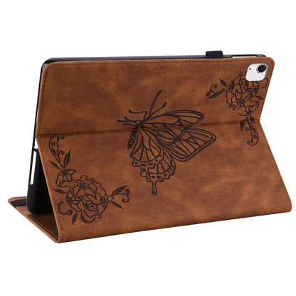 For iPad Air 11 2025 / 2024 Butterfly Flower Embossed Leather Tablet Case(Brown) by buy2fix
