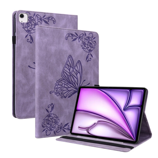 For iPad Air 11 2026 / 2025 / 2024 Butterfly Flower Embossed Leather Tablet Case(Purple)