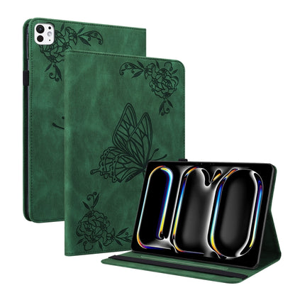 For iPad Pro 11 2024 Butterfly Flower Embossed Leather Tablet Case(Green) - iPad Pro 11 2024 Cases by buy2fix | Online Shopping UK | buy2fix