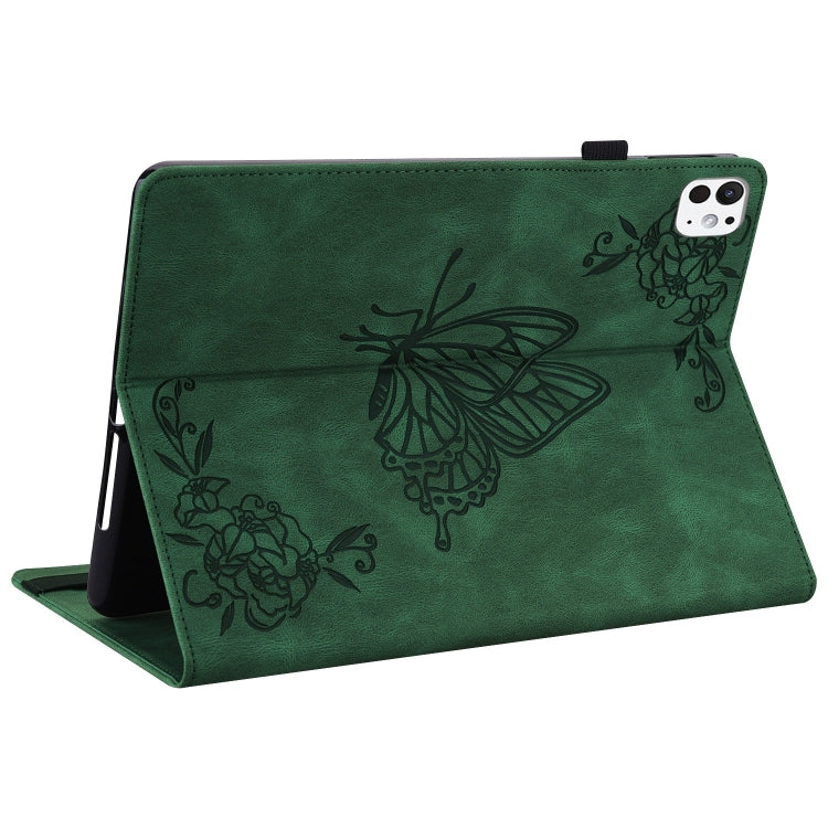 For iPad Pro 11 2024 Butterfly Flower Embossed Leather Tablet Case(Green) - iPad Pro 11 2024 Cases by buy2fix | Online Shopping UK | buy2fix