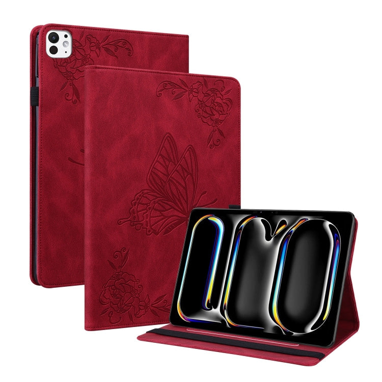 For iPad Pro 11 2025 / 2024 Butterfly Flower Embossed Leather Tablet Case(Red) by buy2fix