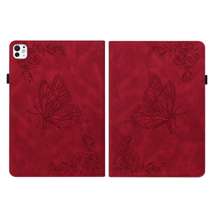 For iPad Pro 11 2025 / 2024 Butterfly Flower Embossed Leather Tablet Case(Red) by buy2fix