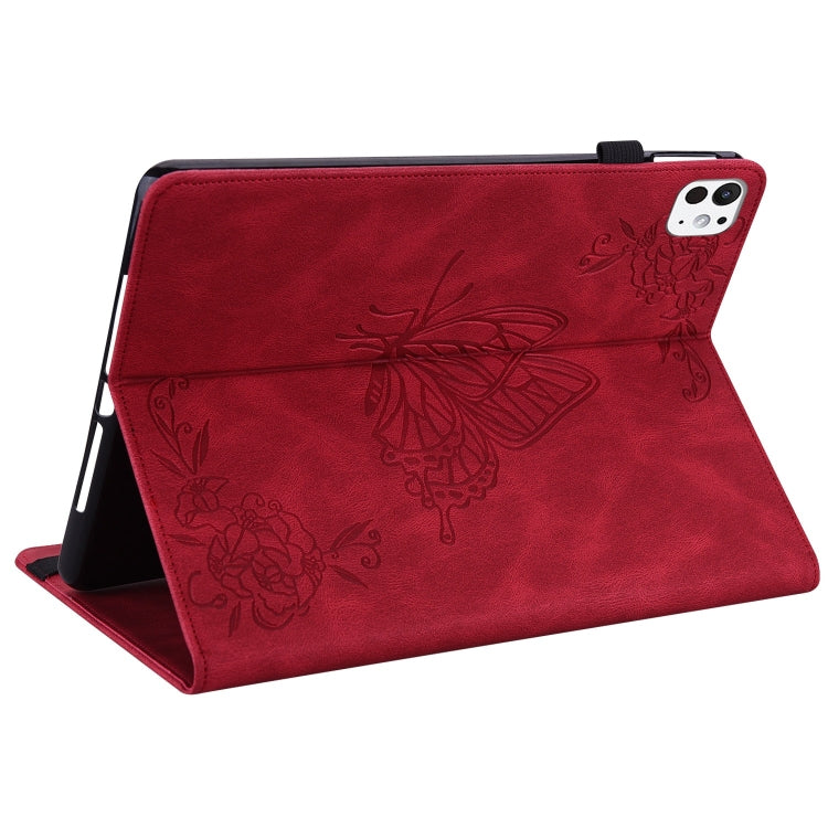 For iPad Pro 11 2025 / 2024 Butterfly Flower Embossed Leather Tablet Case(Red) by buy2fix