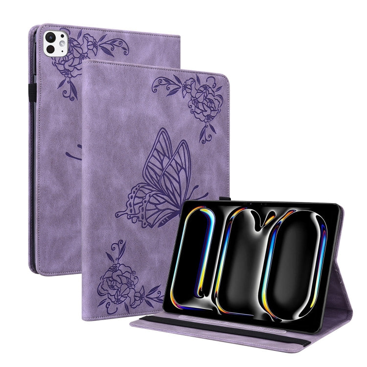 For iPad Pro 11 2025 / 2024 Butterfly Flower Embossed Leather Tablet Case(Purple) by buy2fix