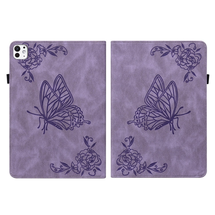 For iPad Pro 11 2025 / 2024 Butterfly Flower Embossed Leather Tablet Case(Purple) by buy2fix