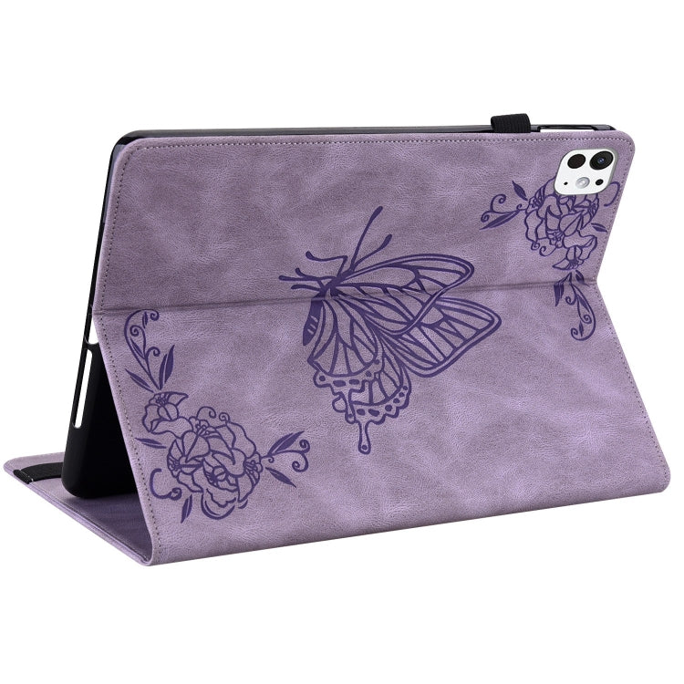 For iPad Pro 11 2025 / 2024 Butterfly Flower Embossed Leather Tablet Case(Purple) by buy2fix