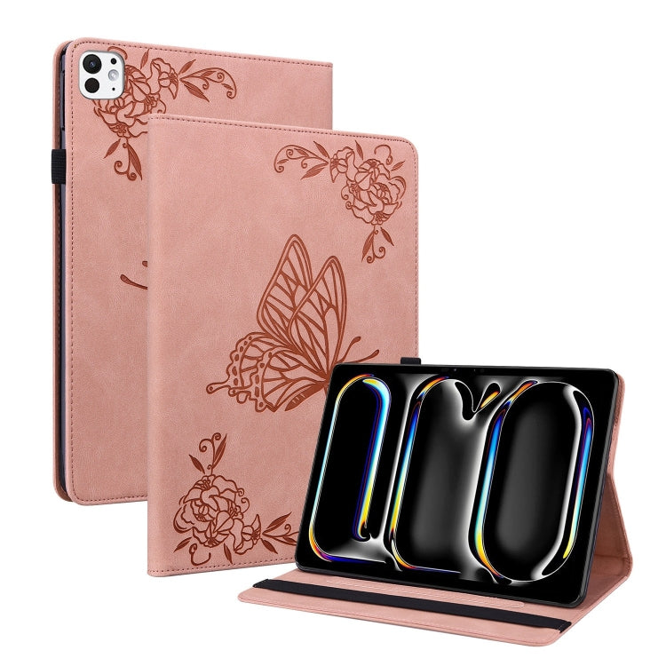 For iPad Pro 11 2025 / 2024 Butterfly Flower Embossed Leather Tablet Case(Rose Gold) by buy2fix