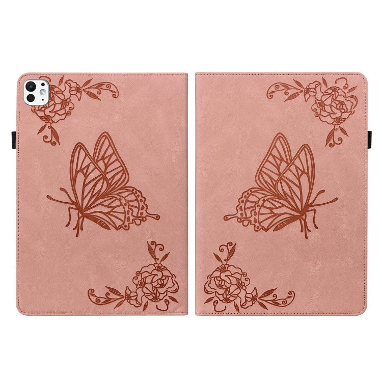 For iPad Pro 11 2025 / 2024 Butterfly Flower Embossed Leather Tablet Case(Rose Gold) by buy2fix