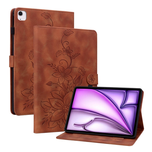 For iPad Air 13 2025 / 2024 Lily Embossed Leather Smart Tablet Case(Brown) by buy2fix