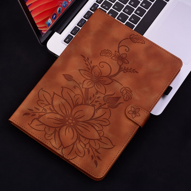 For iPad Air 13 2024 Lily Embossed Leather Smart Tablet Case(Brown) - iPad Air 13 2024 Cases by buy2fix | Online Shopping UK | buy2fix