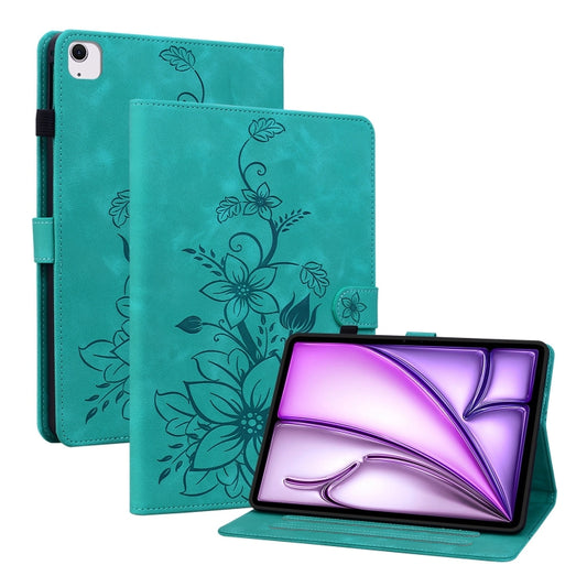 For iPad Air 13 2025 / 2024 Lily Embossed Leather Smart Tablet Case(Green) by buy2fix