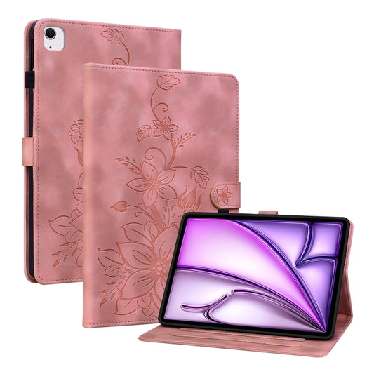 For iPad Air 13 2025 / 2024 Lily Embossed Leather Smart Tablet Case(Pink) by buy2fix