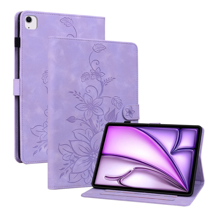 For iPad Air 13 2025 / 2024 Lily Embossed Leather Smart Tablet Case(Purple) by buy2fix