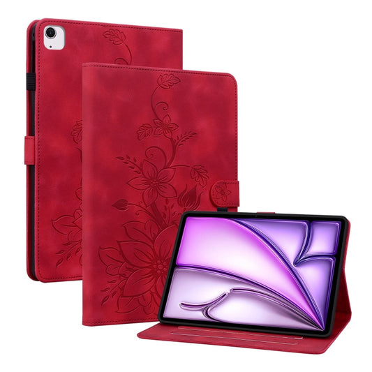 For iPad Air 13 2025 / 2024 Lily Embossed Leather Smart Tablet Case(Red) by buy2fix