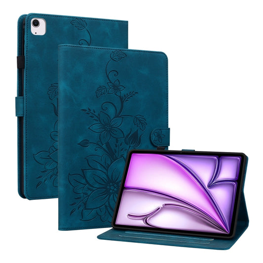 For iPad Air 13 2025 / 2024 Lily Embossed Leather Smart Tablet Case(Dark Blue) by buy2fix