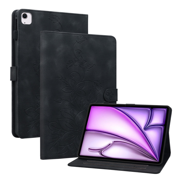 For iPad Air 13 2025 / 2024 Lily Embossed Leather Smart Tablet Case(Black) by buy2fix