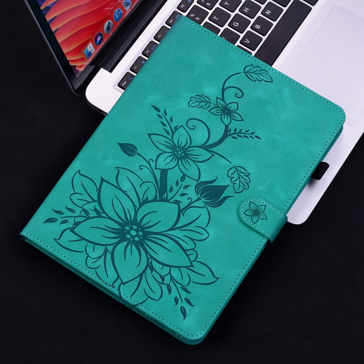 For iPad Pro 11 2024 Lily Embossed Leather Smart Tablet Case(Green) - iPad Pro 11 2024 Cases by buy2fix | Online Shopping UK | buy2fix