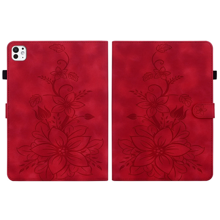 For iPad Pro 11 2024 Lily Embossed Leather Smart Tablet Case(Red) - iPad Pro 11 2024 Cases by buy2fix | Online Shopping UK | buy2fix