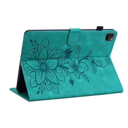 For iPad Pro 12.9 2022 / 2021 / 2020 Lily Embossed Leather Smart Tablet Case(Green) - iPad Pro 12.9 (2022/2021) Cases by buy2fix | Online Shopping UK | buy2fix