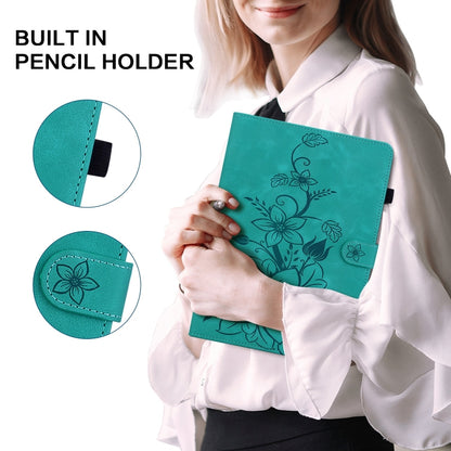 For iPad Pro 12.9 2022 / 2021 / 2020 Lily Embossed Leather Smart Tablet Case(Green) - iPad Pro 12.9 (2022/2021) Cases by buy2fix | Online Shopping UK | buy2fix