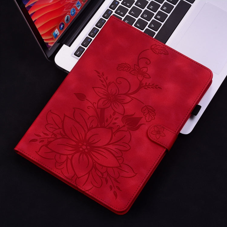 For iPad Pro 12.9 2022 / 2021 / 2020 Lily Embossed Leather Smart Tablet Case(Red) - iPad Pro 12.9 (2022/2021) Cases by buy2fix | Online Shopping UK | buy2fix