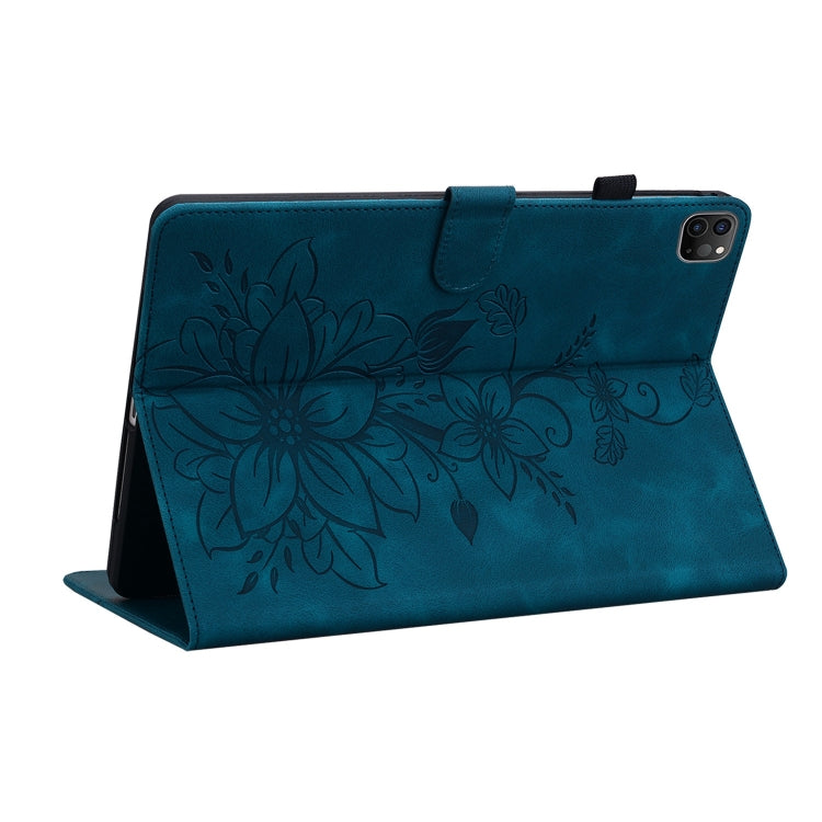 For iPad Pro 12.9 2022 / 2021 / 2020 Lily Embossed Leather Smart Tablet Case(Dark Blue) - iPad Pro 12.9 (2022/2021) Cases by buy2fix | Online Shopping UK | buy2fix