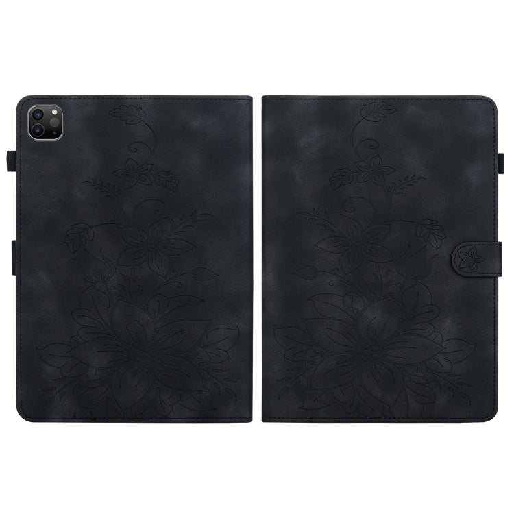 For iPad Pro 12.9 2022 / 2021 / 2020 Lily Embossed Leather Smart Tablet Case(Black) - iPad Pro 12.9 (2022/2021) Cases by buy2fix | Online Shopping UK | buy2fix