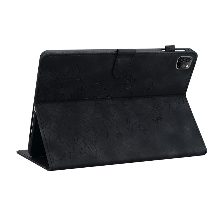 For iPad Pro 12.9 2022 / 2021 / 2020 Lily Embossed Leather Smart Tablet Case(Black) - iPad Pro 12.9 (2022/2021) Cases by buy2fix | Online Shopping UK | buy2fix