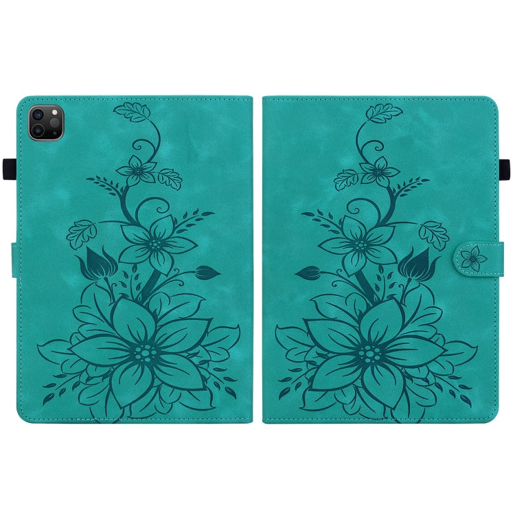 For iPad Pro 11 2022 / Air 10.9 2022 Lily Embossed Leather Smart Tablet Case(Green) - More iPad Cases by buy2fix | Online Shopping UK | buy2fix