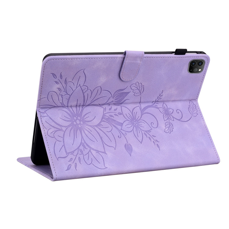 For iPad Pro 11 2022 / Air 10.9 2022 Lily Embossed Leather Smart Tablet Case(Purple) - More iPad Cases by buy2fix | Online Shopping UK | buy2fix