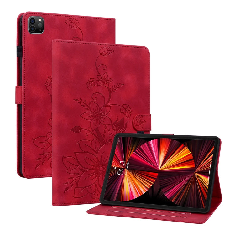 For iPad Pro 11 2022 / Air 10.9 2022 Lily Embossed Leather Smart Tablet Case(Red) - More iPad Cases by buy2fix | Online Shopping UK | buy2fix