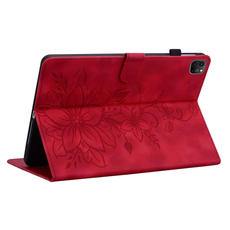 For iPad Pro 11 2022 / Air 10.9 2022 Lily Embossed Leather Smart Tablet Case(Red) - More iPad Cases by buy2fix | Online Shopping UK | buy2fix