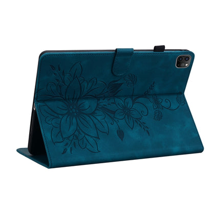 For iPad Pro 11 2022 / Air 10.9 2022 Lily Embossed Leather Smart Tablet Case(Dark Blue) - More iPad Cases by buy2fix | Online Shopping UK | buy2fix