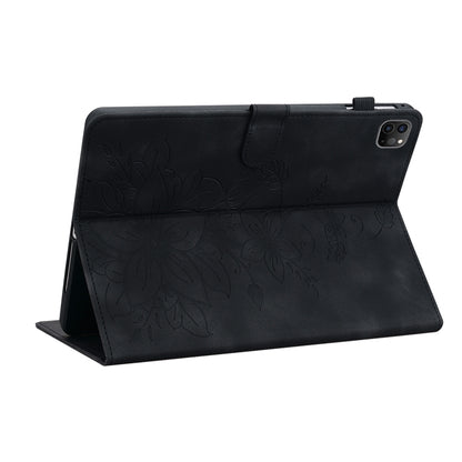 For iPad Pro 11 2022 / Air 10.9 2022 Lily Embossed Leather Smart Tablet Case(Black) - More iPad Cases by buy2fix | Online Shopping UK | buy2fix