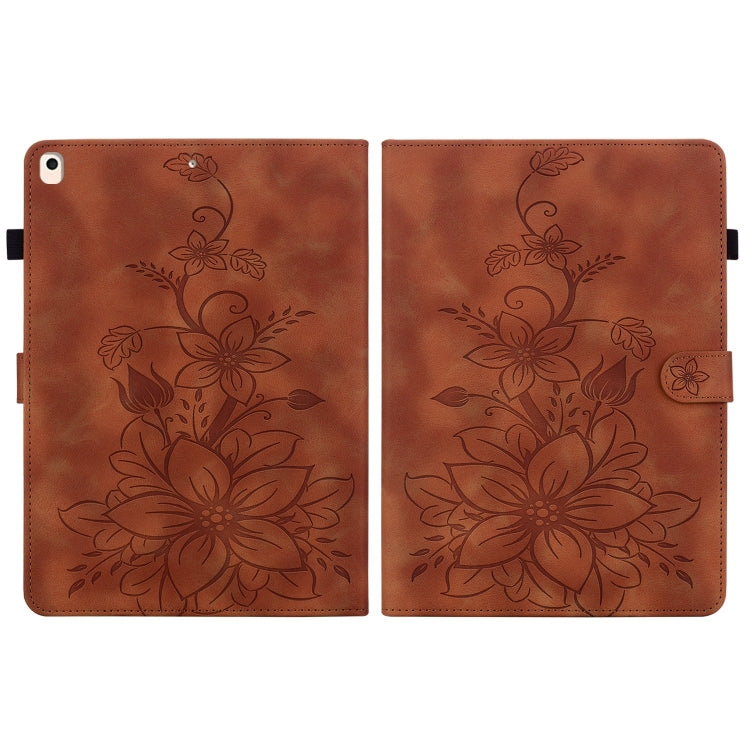For iPad 10.2 2021 / Air 10.5 Lily Embossed Leather Smart Tablet Case(Brown) - iPad 10.2 Cases by buy2fix | Online Shopping UK | buy2fix