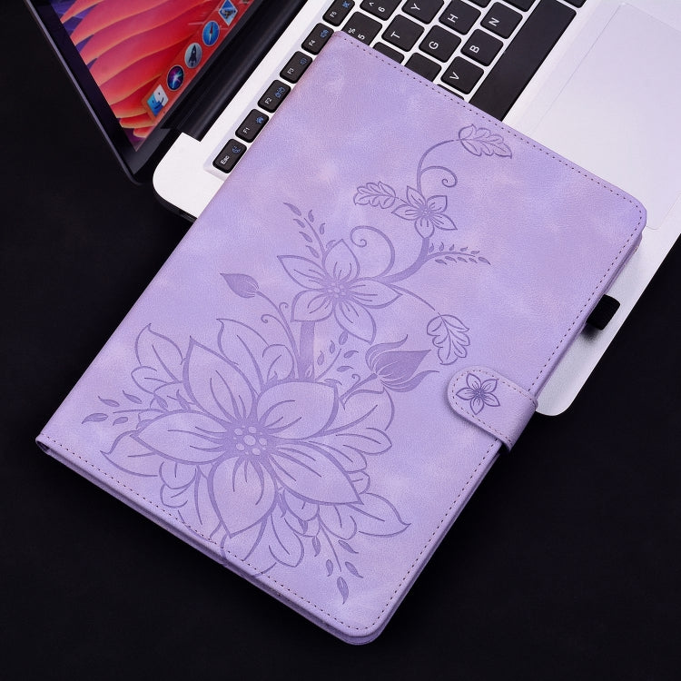 For iPad 10.2 2021 / Air 10.5 Lily Embossed Leather Smart Tablet Case(Purple) - iPad 10.2 Cases by buy2fix | Online Shopping UK | buy2fix
