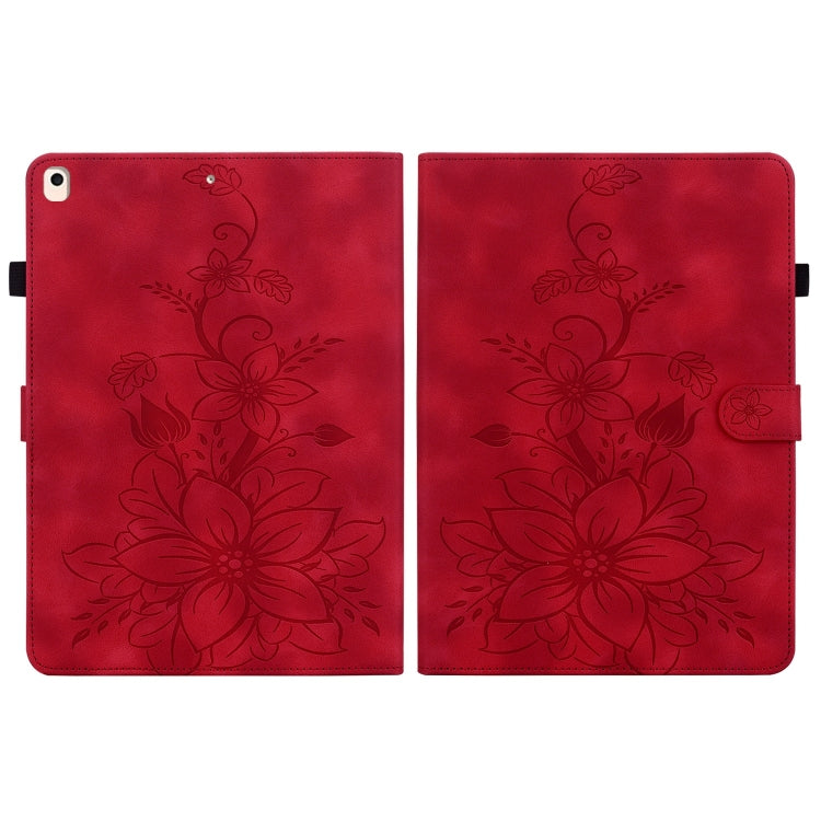 For iPad 10.2 2021 / Air 10.5 Lily Embossed Leather Smart Tablet Case(Red) - iPad 10.2 Cases by buy2fix | Online Shopping UK | buy2fix