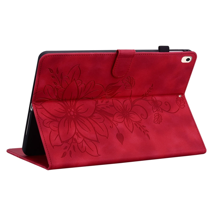 For iPad 10.2 2021 / Air 10.5 Lily Embossed Leather Smart Tablet Case(Red) - iPad 10.2 Cases by buy2fix | Online Shopping UK | buy2fix