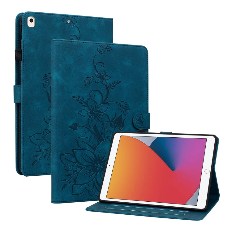 For iPad 10.2 2021 / Air 10.5 Lily Embossed Leather Smart Tablet Case(Dark Blue) - iPad 10.2 Cases by buy2fix | Online Shopping UK | buy2fix