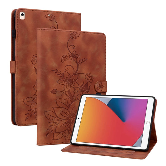 For iPad Air / Air 2 / 9.7 2017 / 2018 Lily Embossed Leather Smart Tablet Case(Brown) - iPad 9.7 (2018) & (2017) Cases by buy2fix | Online Shopping UK | buy2fix