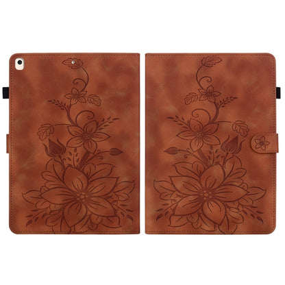 For iPad Air / Air 2 / 9.7 2017 / 2018 Lily Embossed Leather Smart Tablet Case(Brown) - iPad 9.7 (2018) & (2017) Cases by buy2fix | Online Shopping UK | buy2fix